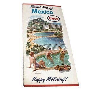 Vintage 1963 Enco Travel Map Of Mexico Happy Motoring Humble Oil & Refining